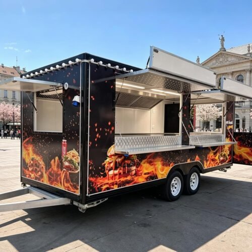 Food Truck with 16-foot Black Fiberglass Mobile Burger Trailer and Dot Certification